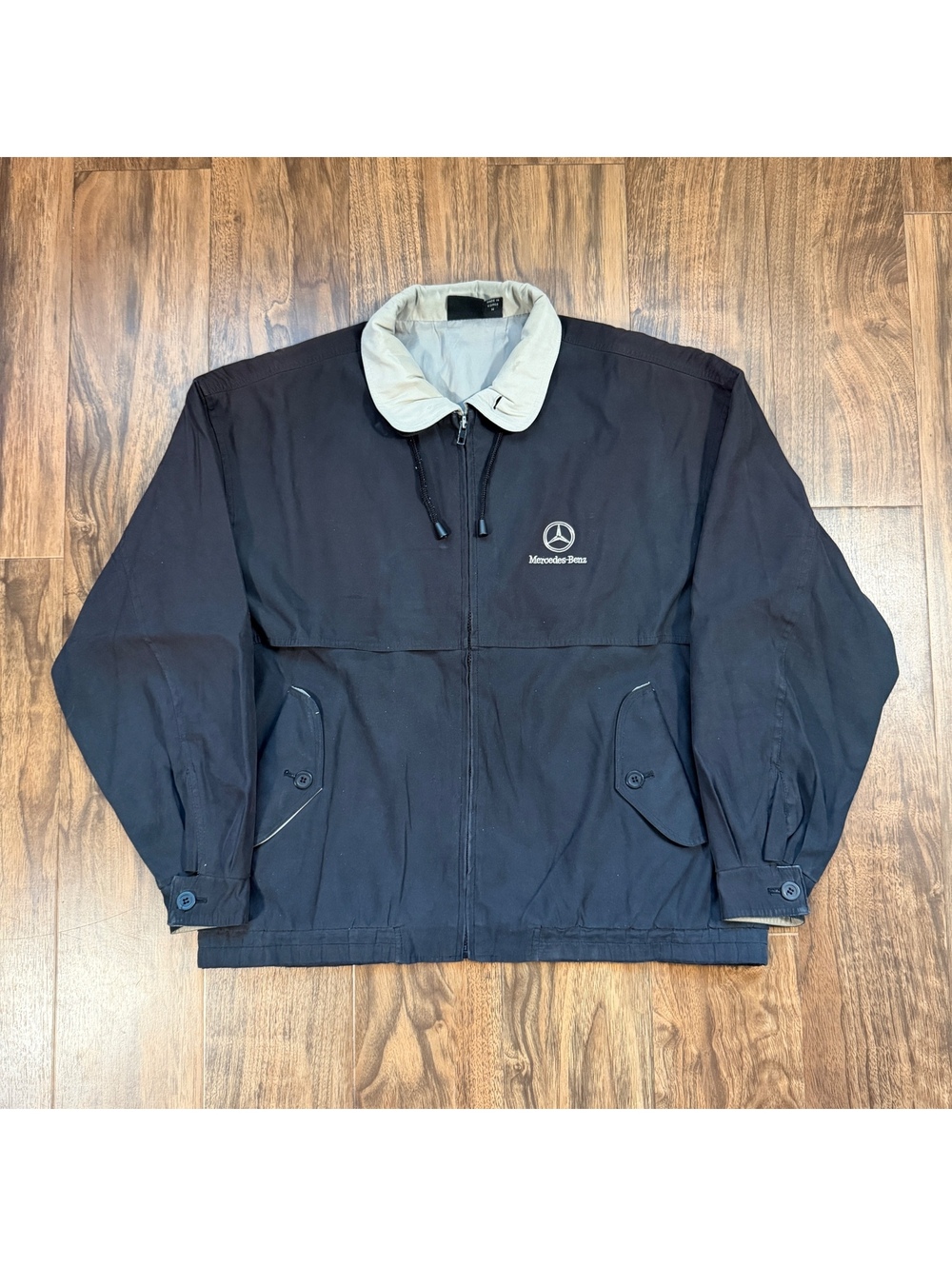 Vintage 90s Mercedes Benz Embroidered Full Zip Jacket Medium Black Made in Korea